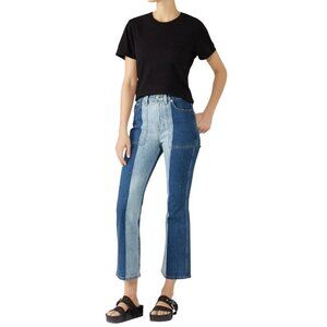 Proenza Schouler High Rise Flare Jeans Size 28 Two Tone Cropped Blue Denim